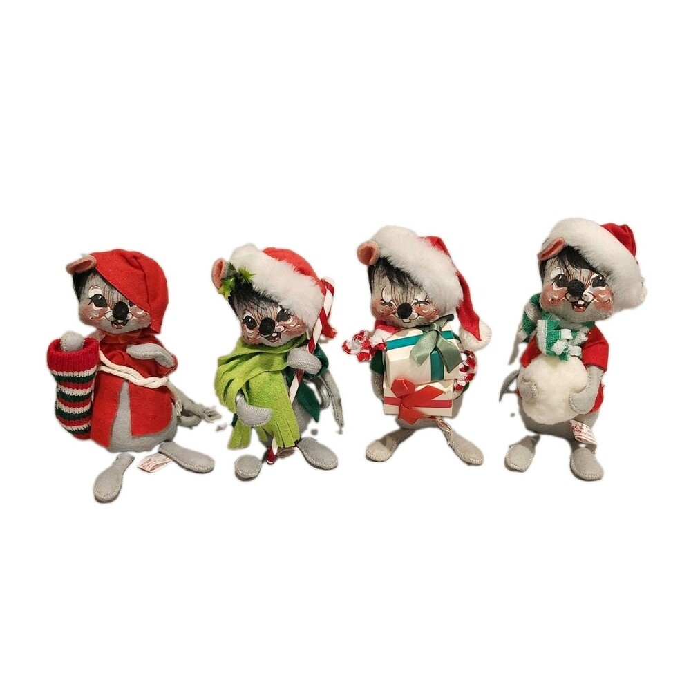 Vintage 1980s Annalee Mobilitee 7" Christmas Mice Lot of 4 Winter Holiday